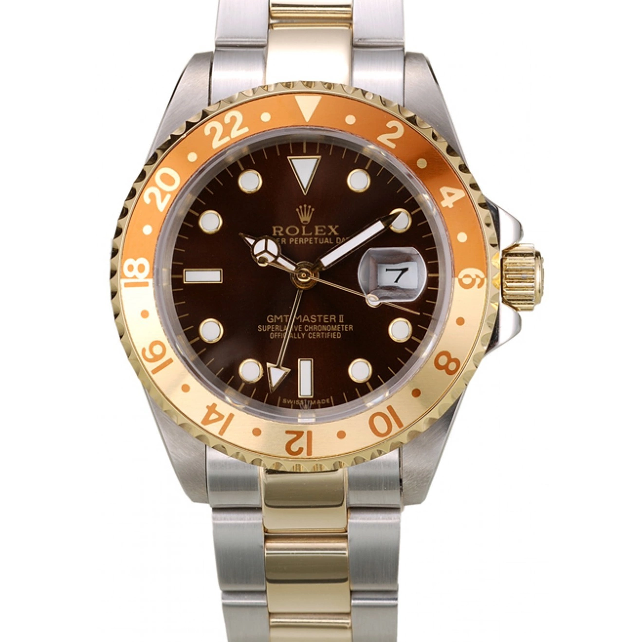 Aaa replica watch Gold Rolex Bezel Brown Watch Dial Colored Master Ceramic II GMT 0702